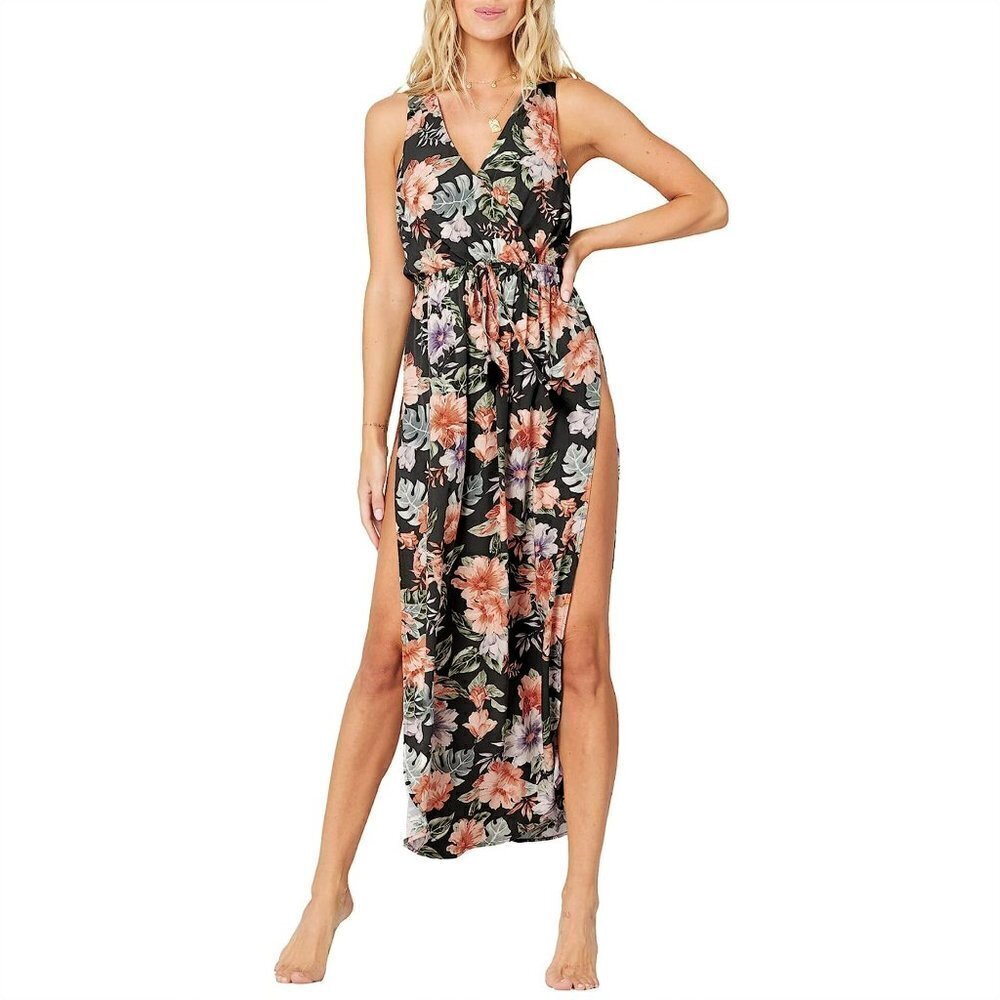 NWT L Space Kenzie Floral Print Side Slits Beach Swim Dress Cover-Up